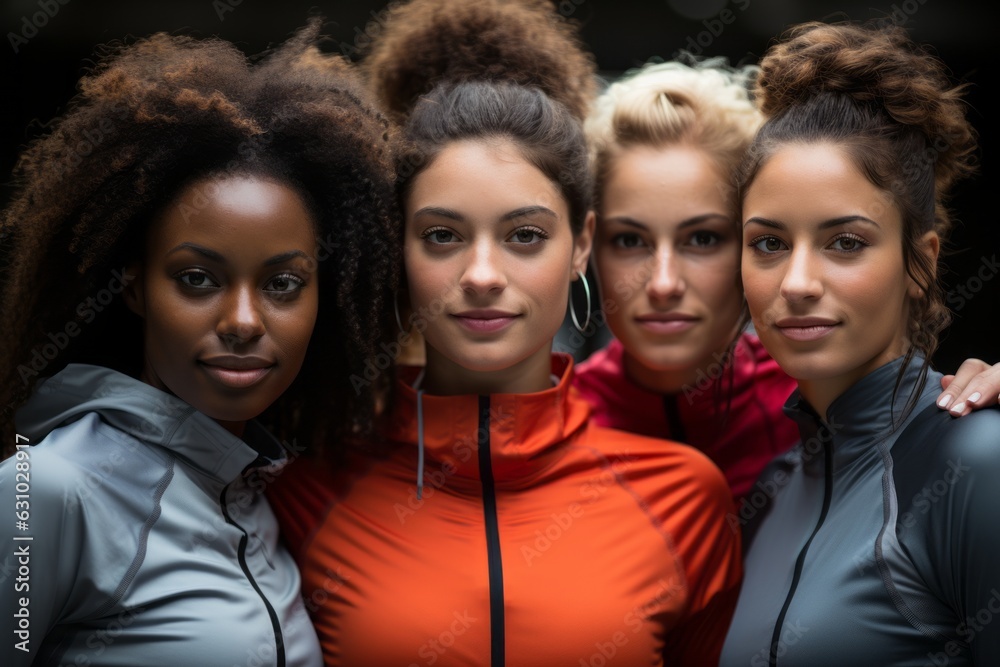 Fototapeta premium a group of athletic woman smiling and laughing in sports in the street