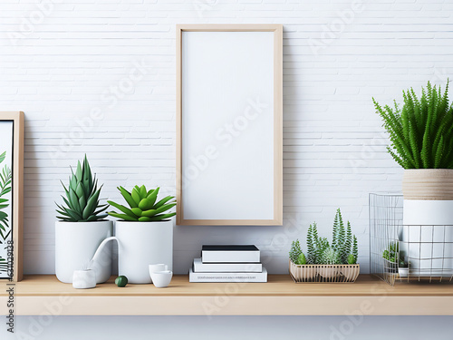 Home interior poster mock up with horizontal metal frame