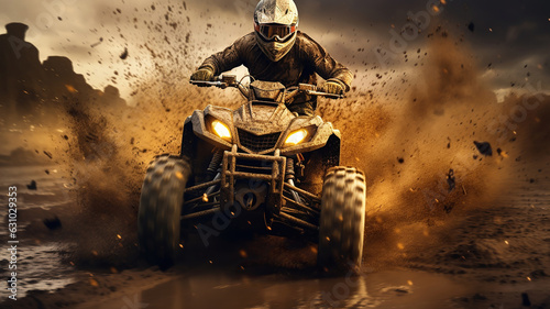 Riding an ATV through the mud