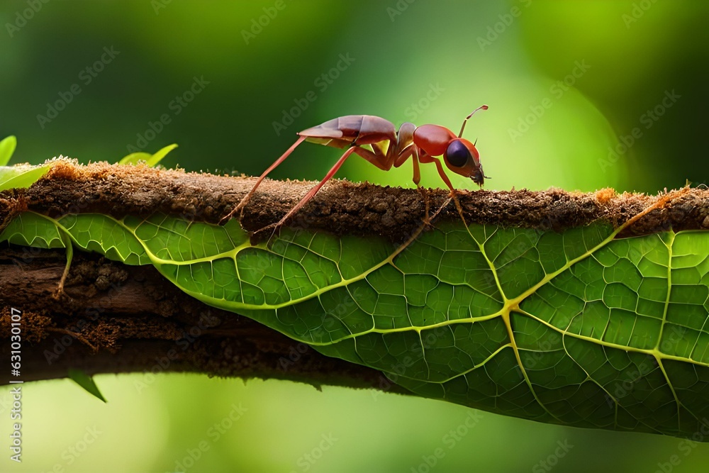 red ant on leaf