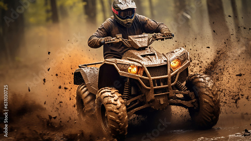 Person on an ATV riding through muddy terrain