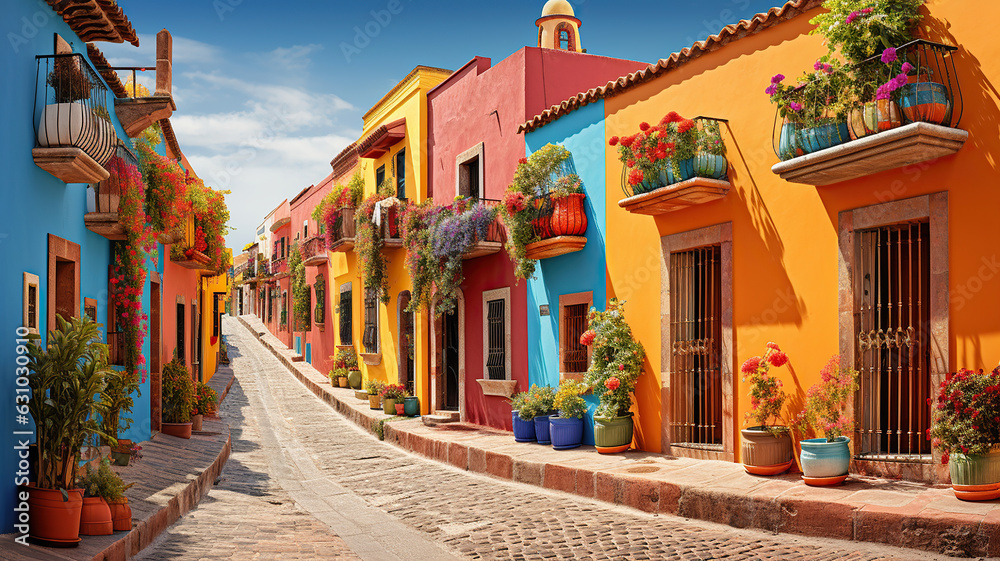 Fototapeta premium Vibrant street in the town of Santa Fe, Peru