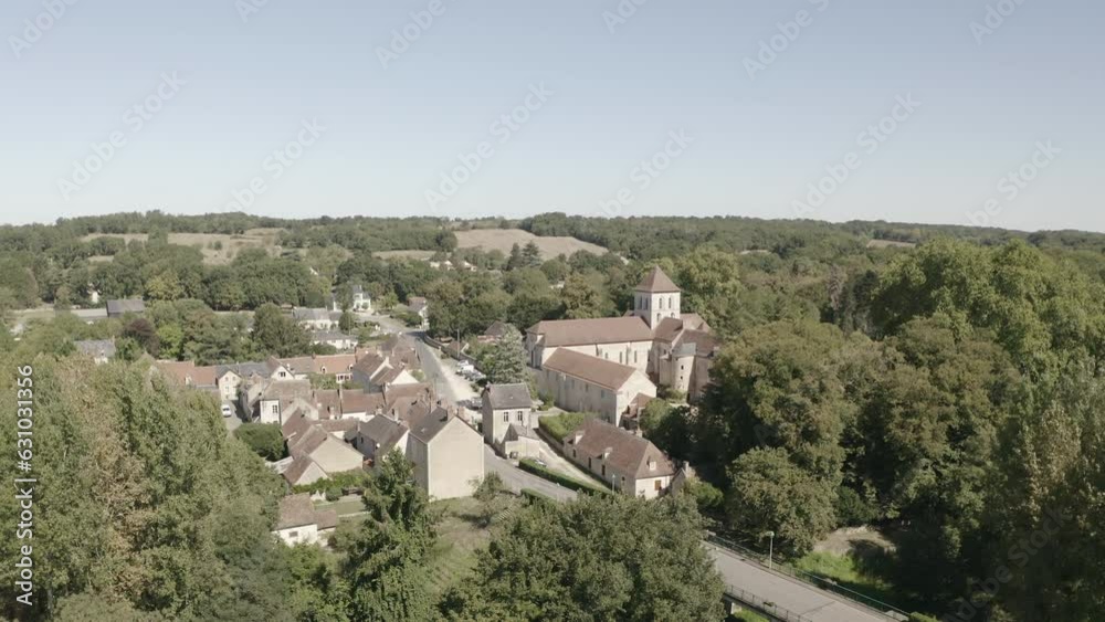 Aerial drone point of view of the village of Ruffec in Indre, France. Aerial drone point of view of the village of Ruffec in Indre, France.