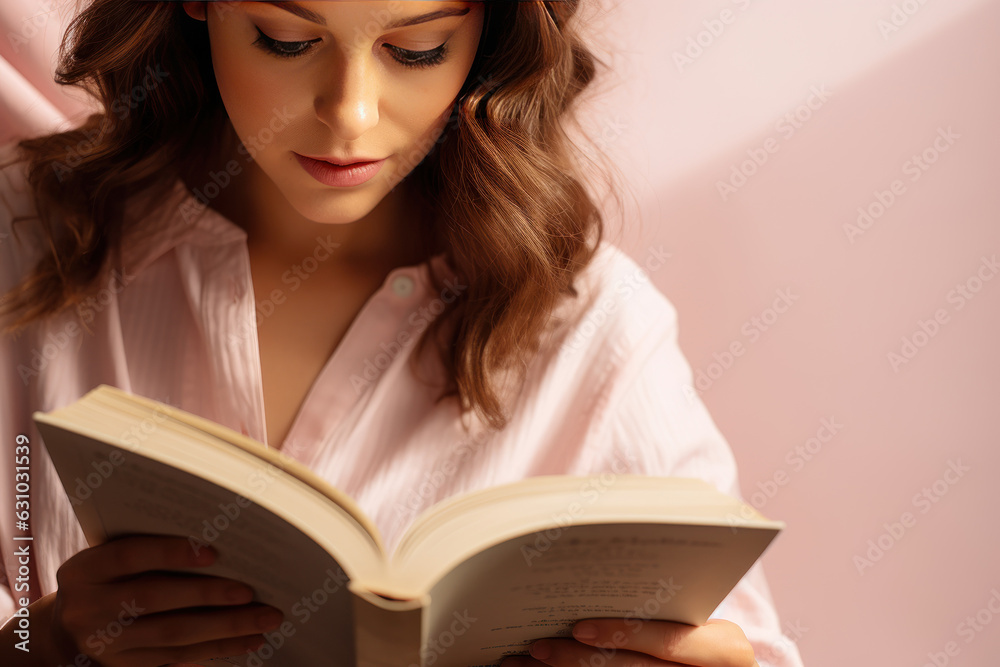 Reading Book close up portrait. AI generated Reading Book close up portrait. AI generated
