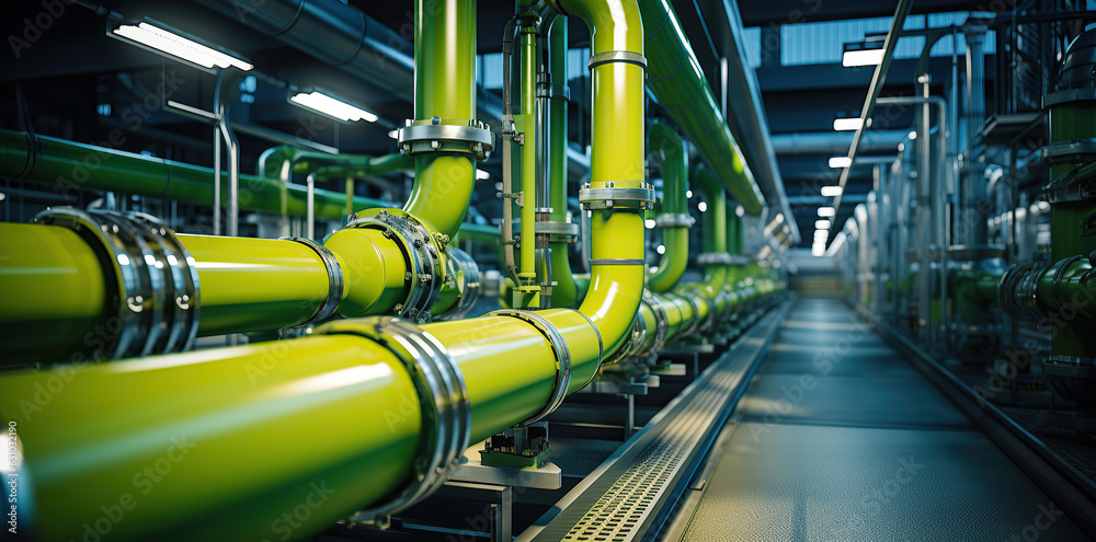  Eco-friendly production equipment set against a backdrop of green pipes.