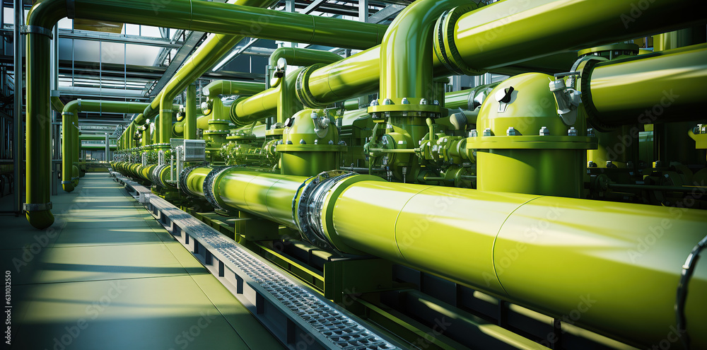 Sustainable production machinery set against a backdrop of verdant pipes. Sustainable production machinery set against a backdrop of verdant pipes.