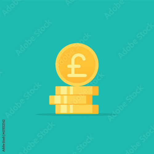 Pound golden coins stack flat style vector illustration