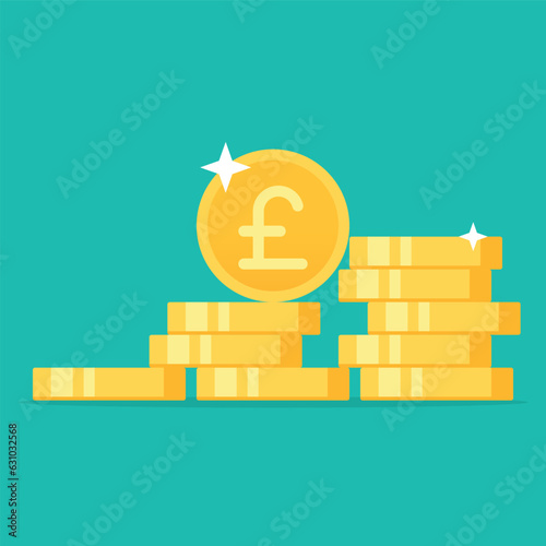 Pound golden coins stack flat style vector illustration
