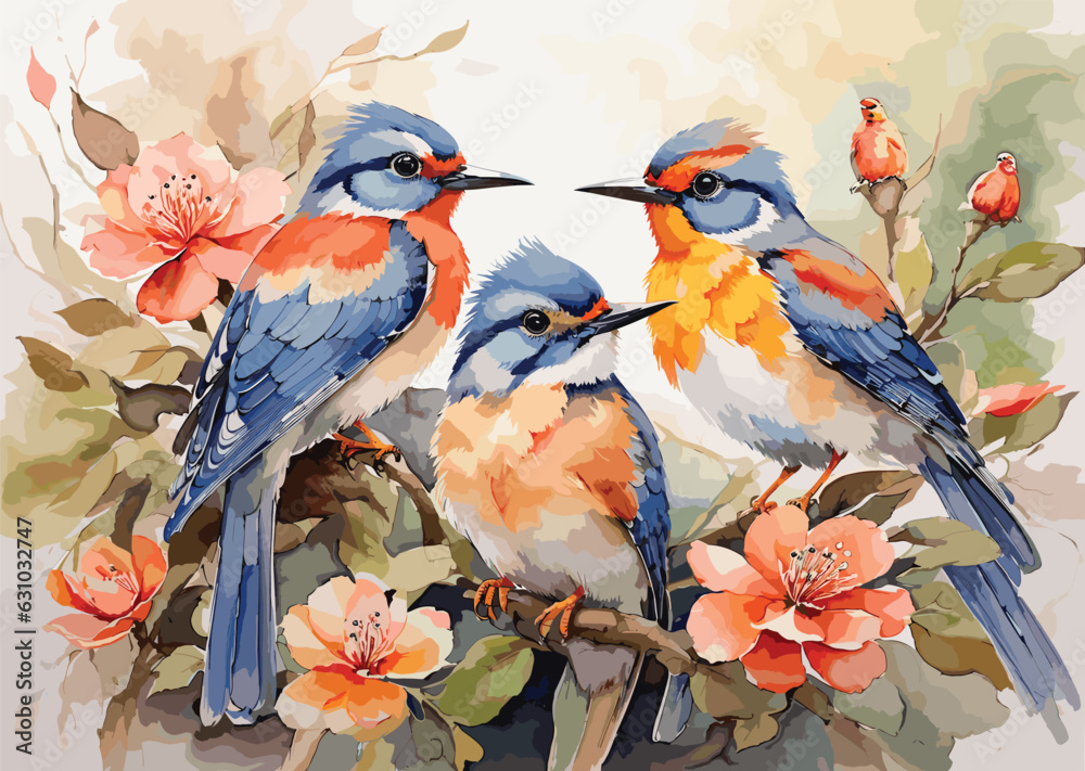 Watercolor of beautiful natural Birds