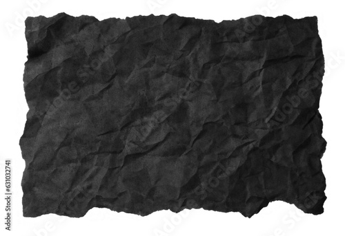 crumpled and torn black paper sheet isolated