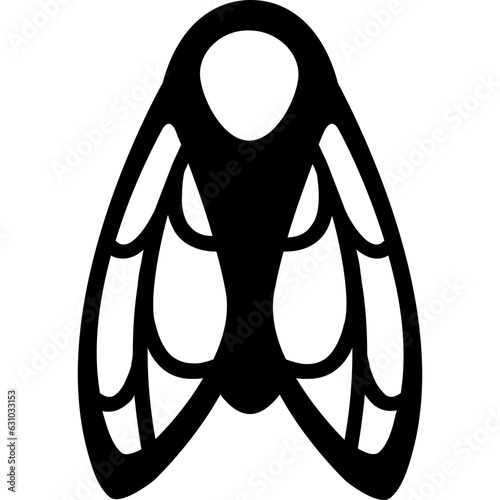 Icônes simple d'un insecte de Provence, la cigale chante tout l'été, contour noir des ailes et forme géométrique au format vectoriel modifiable