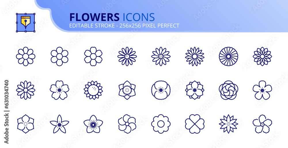 Simple set of outline icons about flowers