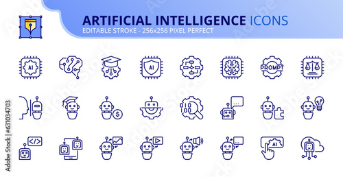 Simple set of outline icons about artificial intelligence