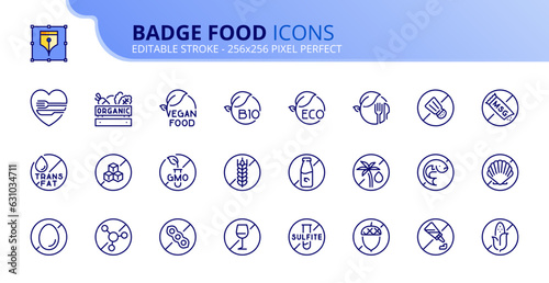 Simple set of outline icons about badge food