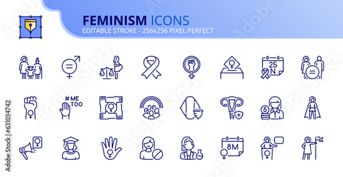 Simple set of outline icons  about feminism.