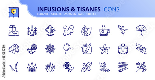 Simple set of outline icons about infusions and tisanes.