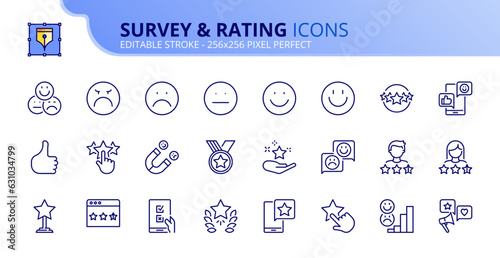 Simple set of outline icons survey and rating