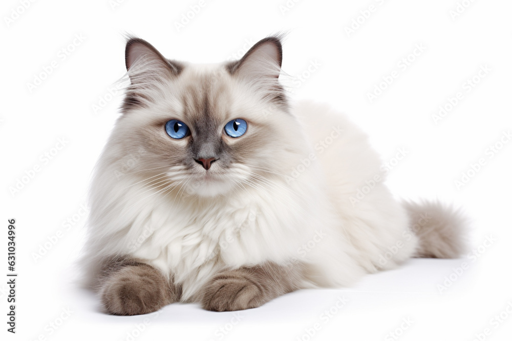 Portrait of Ragdoll cat on white background