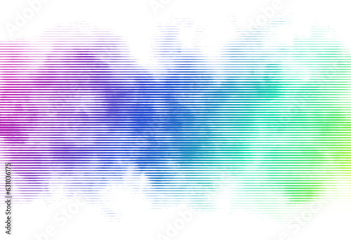 Vector linear halftone smoke effect. Glowing bright neon colored mist. Tones by horizontal lines. Futuristic retro creative background.