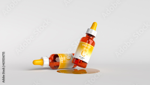 3d render of vitamin C bottles on white background. The concept of anti-aging face.