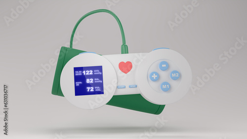 3d render. Blood pressure monitor in the form of a game joystick for children. SHOTLISThealth.