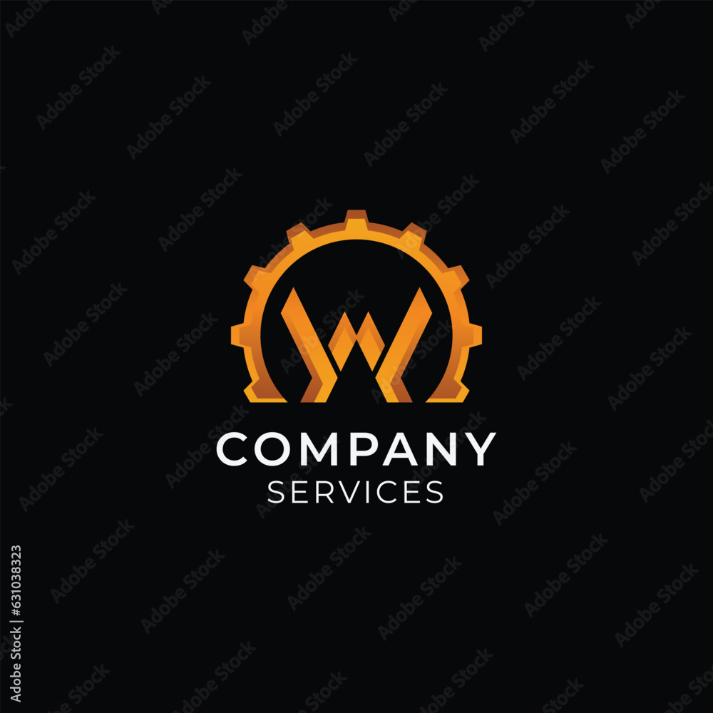 Fototapeta premium W gear letter logo, simple and modern, suitable for any engineering, mechanic, maintenance industry or any related logos.