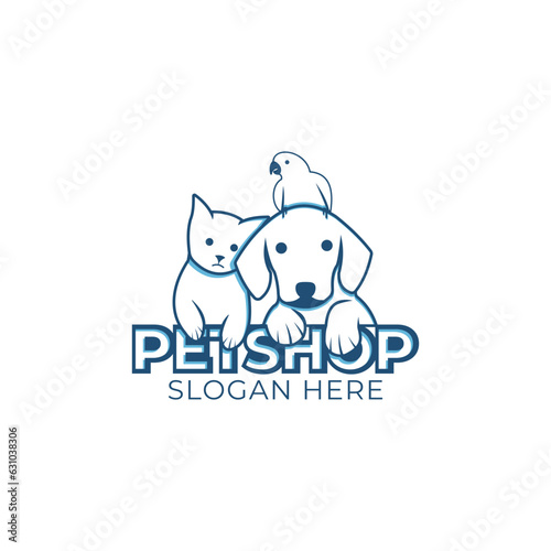 Dog, cat and bird logo in minimalist style, perfect for pet grooming business and pet shop.