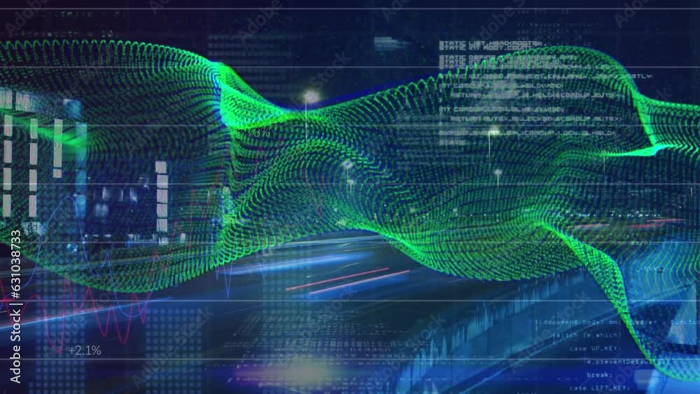 Animation of dynamic waves, binary codes and computer language, time-lapse of moving vehicles Animation of dynamic waves, binary codes and computer language, time-lapse of moving vehicles