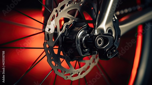 A close - up of a disc brake on a bicycle