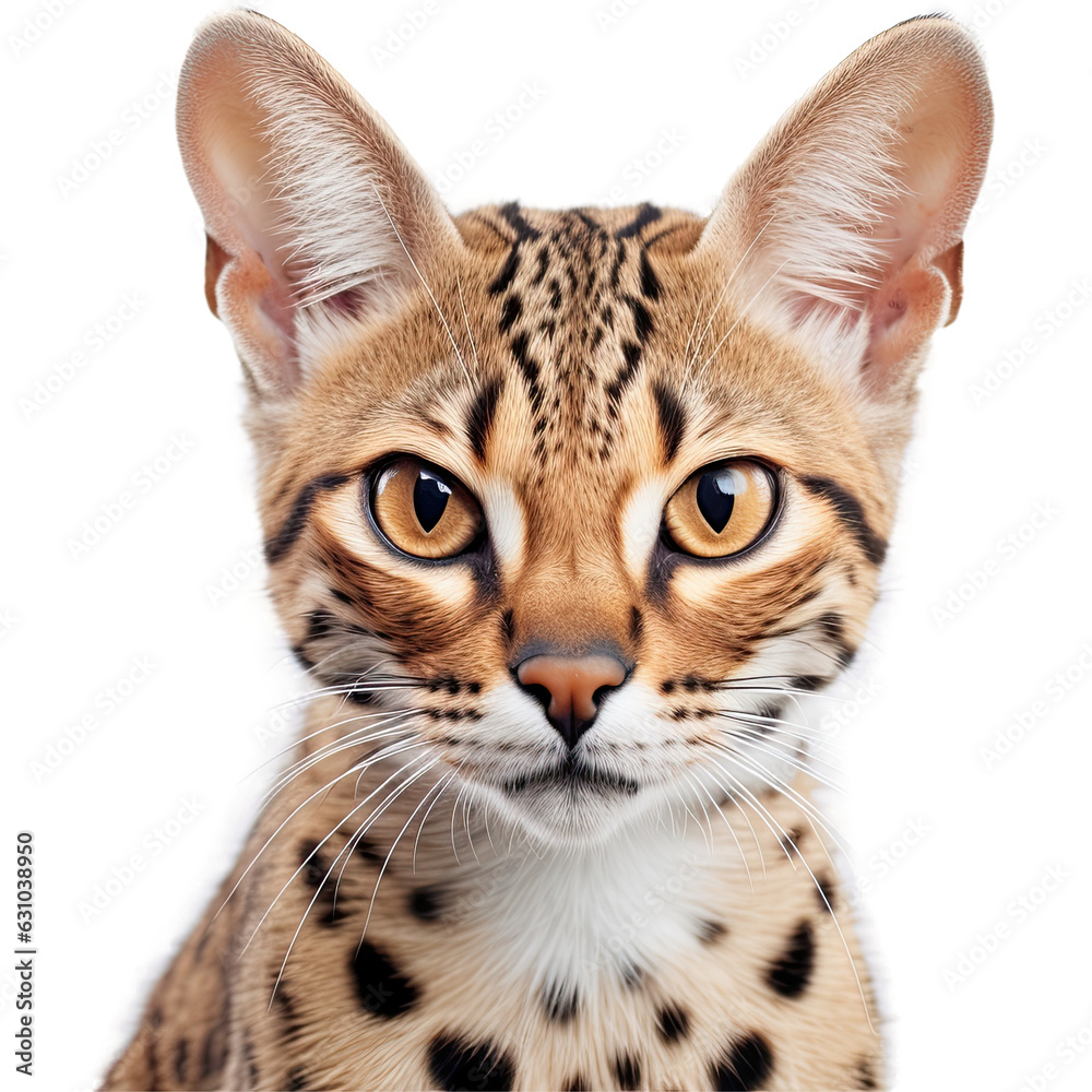 Bengal cat face isolated on transparent background
