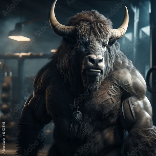 Buffalo Beast Mode: The Fit and Mighty Gym-Ready Bison © ELmidoi-AI