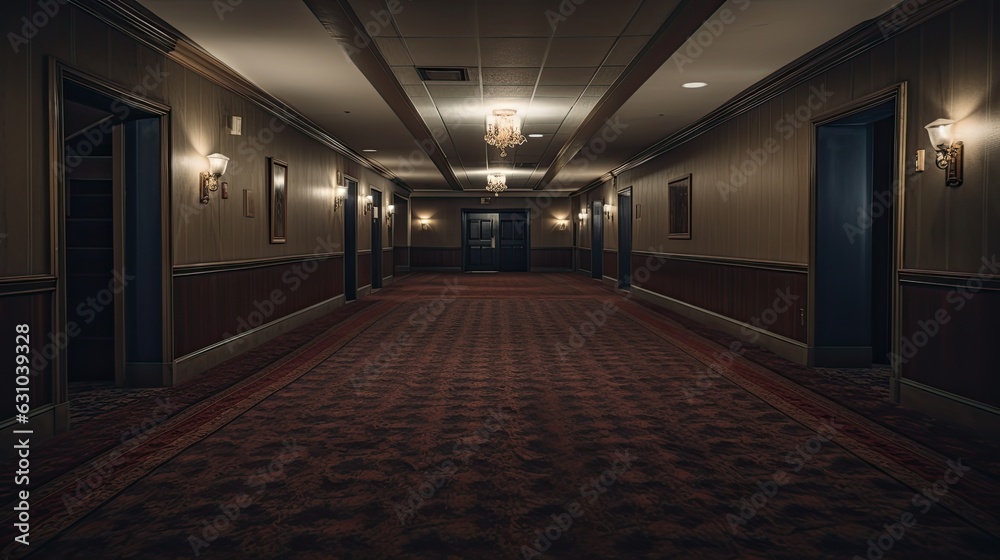 An empty hotel hallway