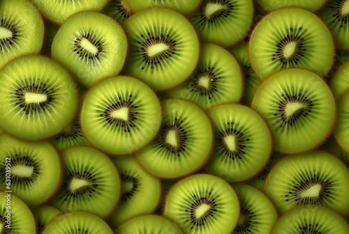 top view of neatly arranged kiwi fruit for background. generative ai