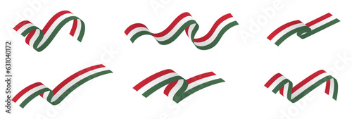 3d Hungary Flag Ribbons. Long Hungarian flags, Hungary tri-color flag. Hungarian Flag ribbons isolated on white background. Editable Vector Illustration. EPS 10.