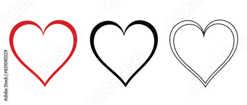 Vector Outline Hearts Symbols Isolated on White Background Collection of Love Heart Symbol Icons in red black and white colors Love Illustration Set with Solid and Outline Vector Hearts. Vector Hearts