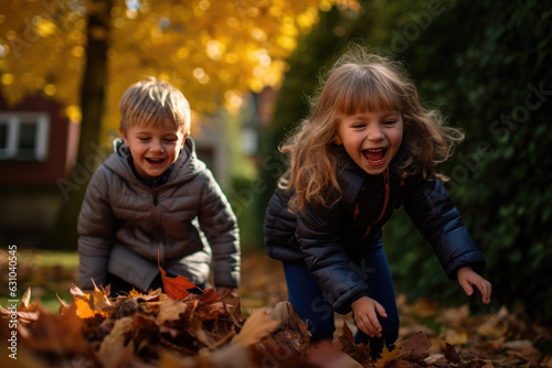 children playing in autumn park
