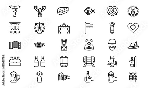 Oktoberfest festival icons set with flat outline vector illustration.