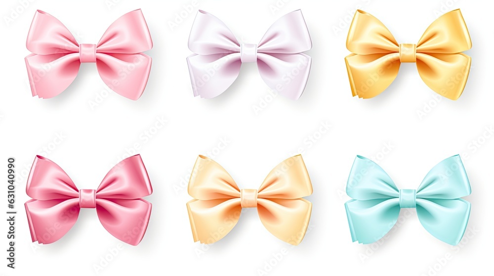 Collection set of colorful ribbon bows isolation on a white background