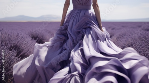 Art of Elegance, Sophisticated Couture Displayed in a Liminal Lavender Space under Dramatic Light, generative ai.	