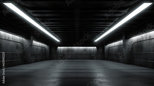Dark Underground Cell Steel Wire Room Glowing White Led Light