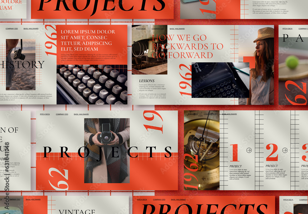 Pitch Deck with Red Accents Stock Template | Adobe Stock