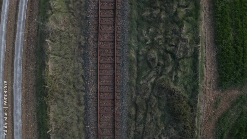 Aerial drone point of view of the old abandoned railway between Chinon and Loudun