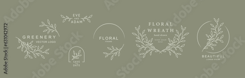 Botanical logo templates with minimalist floral elements. Vector illustration in line art style