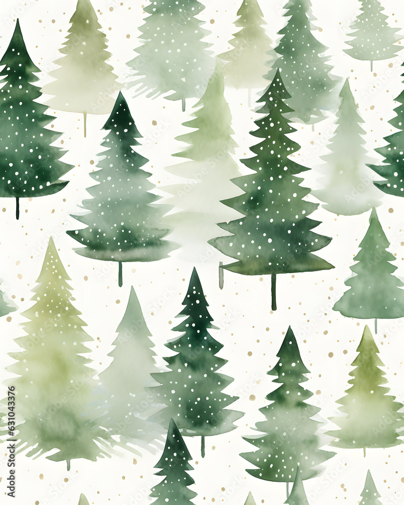 Obraz premium Watercolol seamless pattern with Christmas tree 