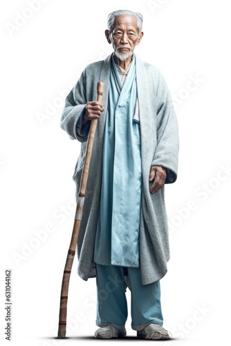 The Tall Elderly Man with a Long Cane and a Walking Stick Fictional Character Created By Generative AI.