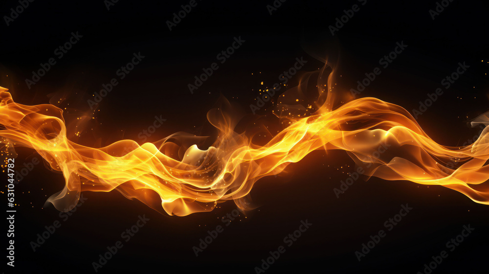 Fototapeta premium translucent fire flames and sparks with horizontal repetition on black isolated background