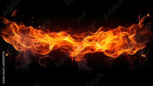 translucent fire flames and sparks with horizontal repetition on black isolated background