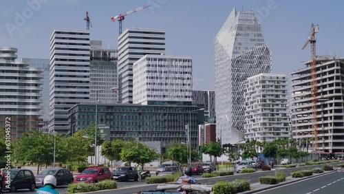 view of Casa Finance City buildings CFC and traffic on a sunny day