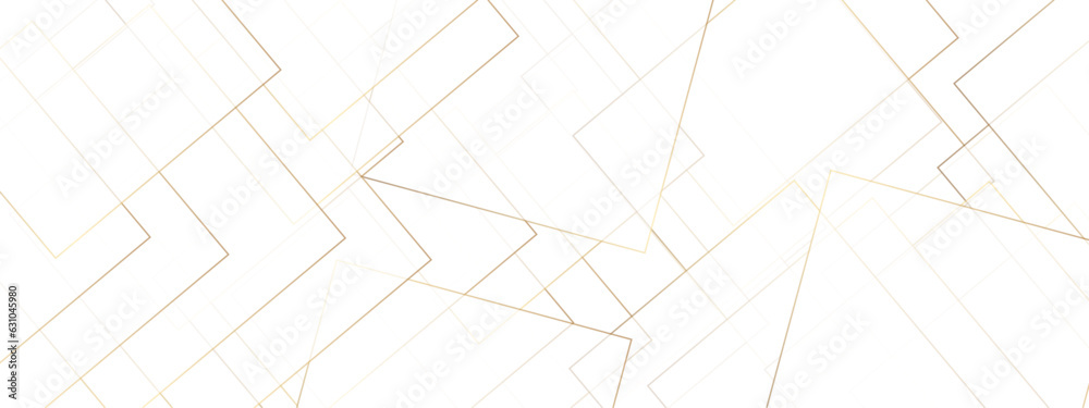 Abstract white background with square gold line shapes. 