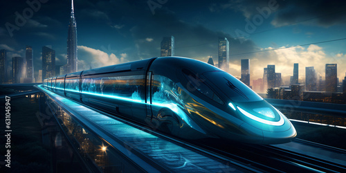 futuristic train at night  fictional train created with generative ai